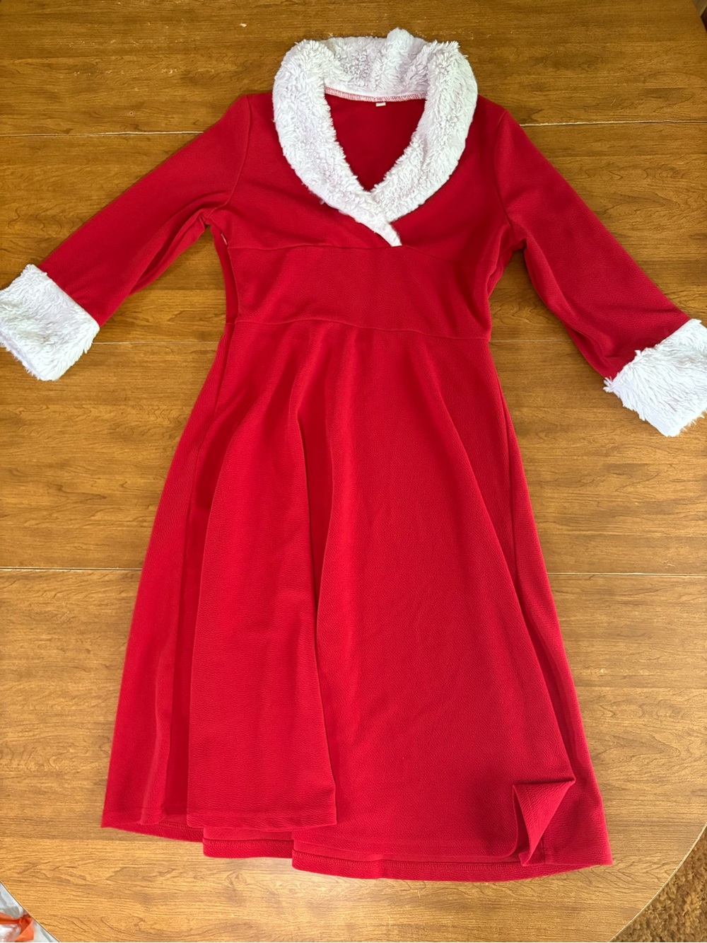 Vintage Style Red Holiday Mrs. Claus Dress - White Faux Fur Trim